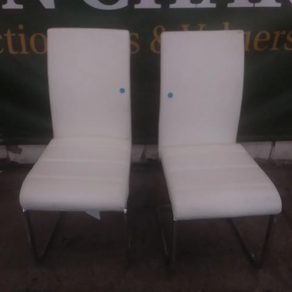 SET OF 2 NEW PERTH WHITE LEATHER DINING CHAIR (CHROME LEG)