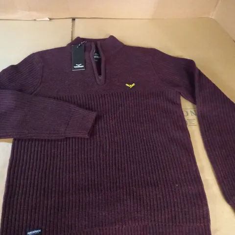 THREADBARE 1/4 ZIP JUMPER IN BURGUNDY - SMALL