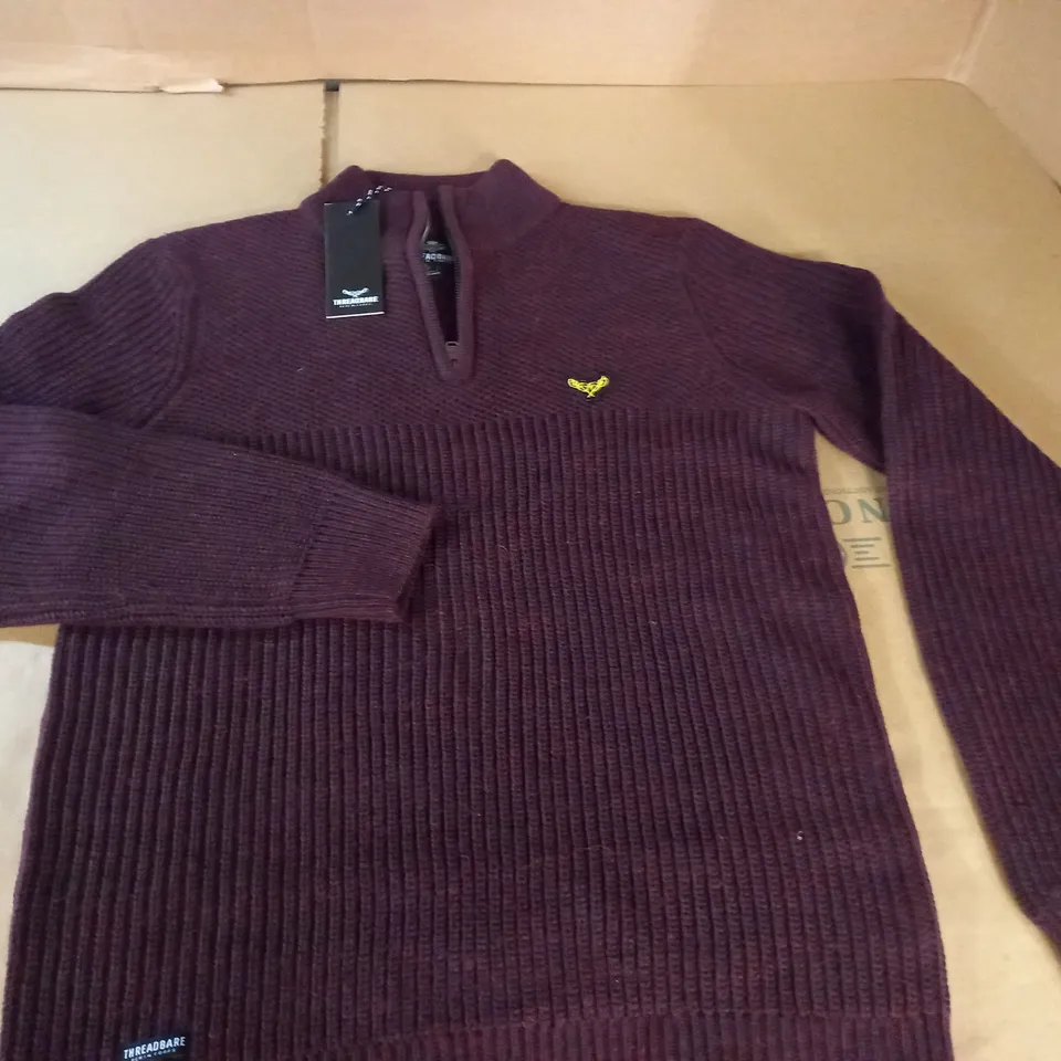 THREADBARE 1/4 ZIP JUMPER IN BURGUNDY - SMALL