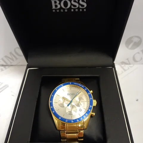 HUGO BOSS GOLD EFFECT TRIPLE DIAL WATCH WITH BRACELET STRAP