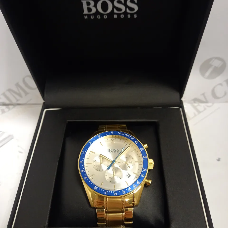 HUGO BOSS GOLD EFFECT TRIPLE DIAL WATCH WITH BRACELET STRAP