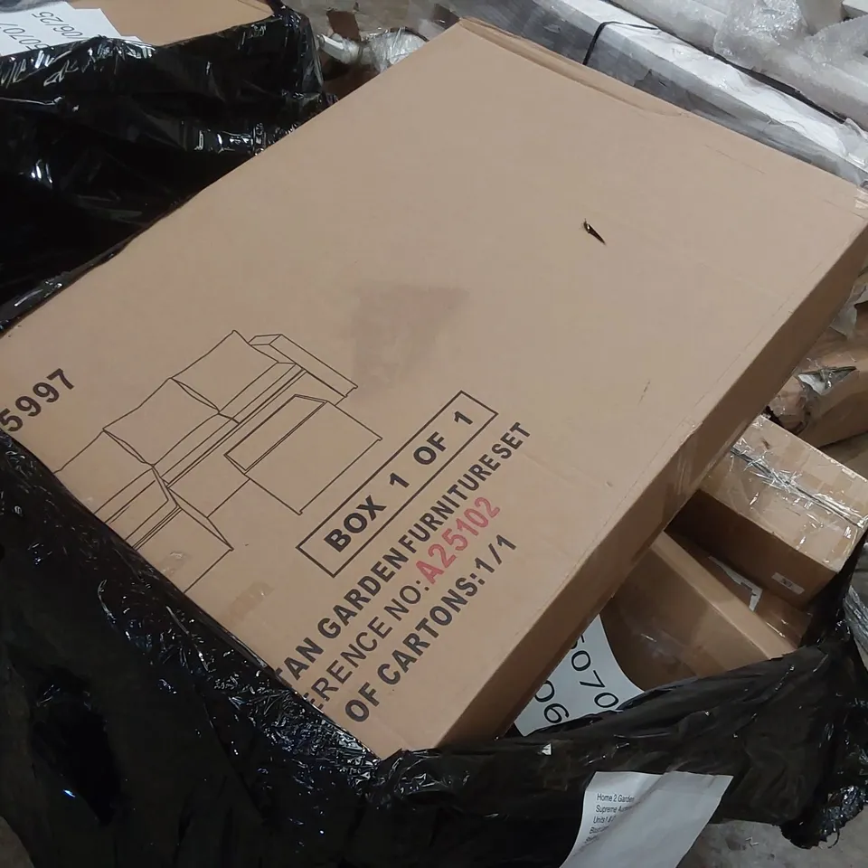 PALLET CONTAINING ASSORTED GARDEN PRODUCTS INCLUDING ORNAMENTS AND FURNITURE ECT