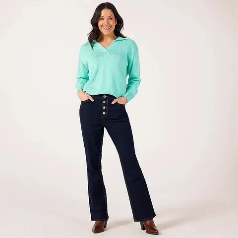 RUTH LANGSFORD BUTTON FRONT BOOTCUT JEAN STANDARD DARK INDIGO SIZE 14