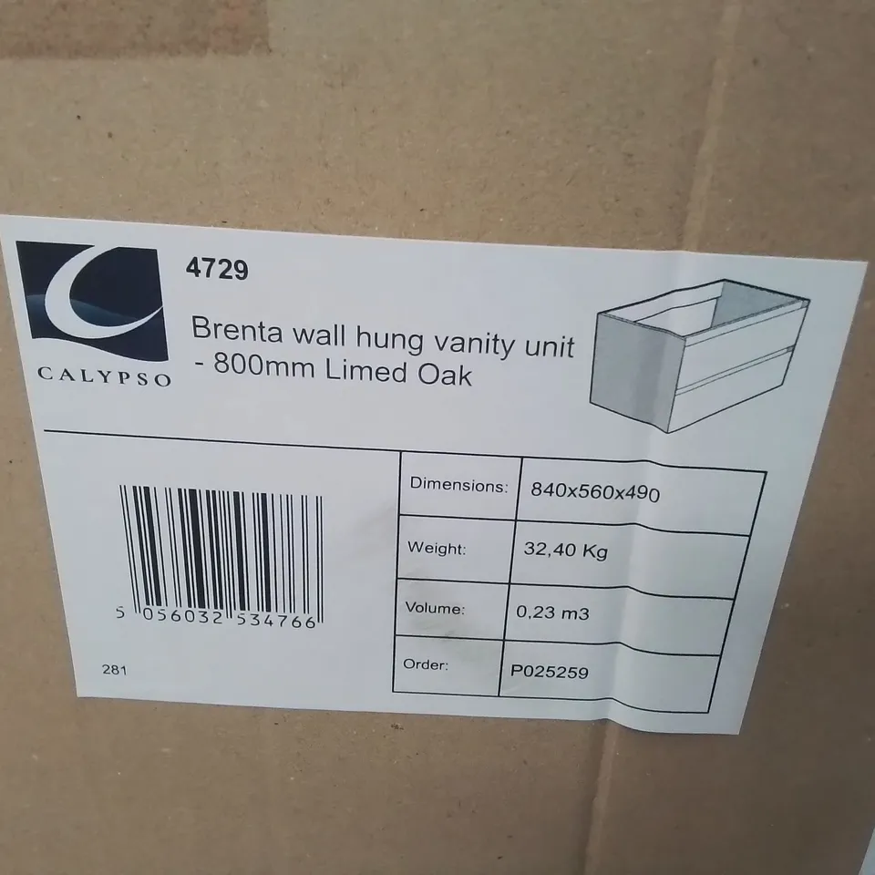 BOXED AS NEW BRENTA WALL HUNG VANITY UNIT - 800MM IN LIMED OAK