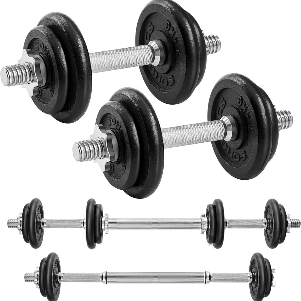 BOXED SONGMICS 2-IN-1 CAST IRON DUMBBELLS, 20 KG/30KG WEIGHT PLATES