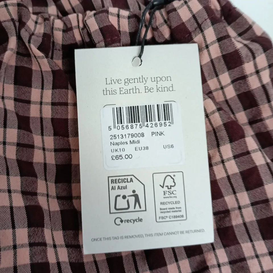 NOBODYS CHILD NAPLES MIDI DRESS – PINK CHECK, UK 10