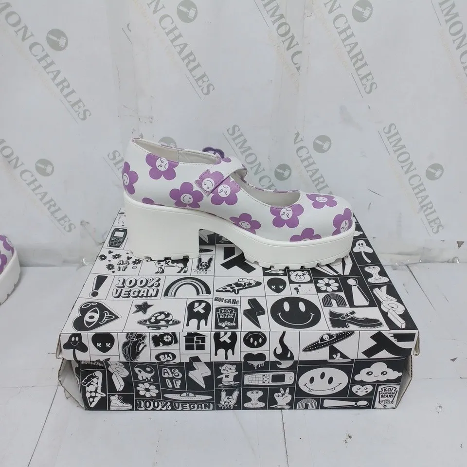 KOI FOOTWEAR LADIES WHITE WITH PURPLE FLOWERS CHUNKY HEEL SHOES SIZE 6
