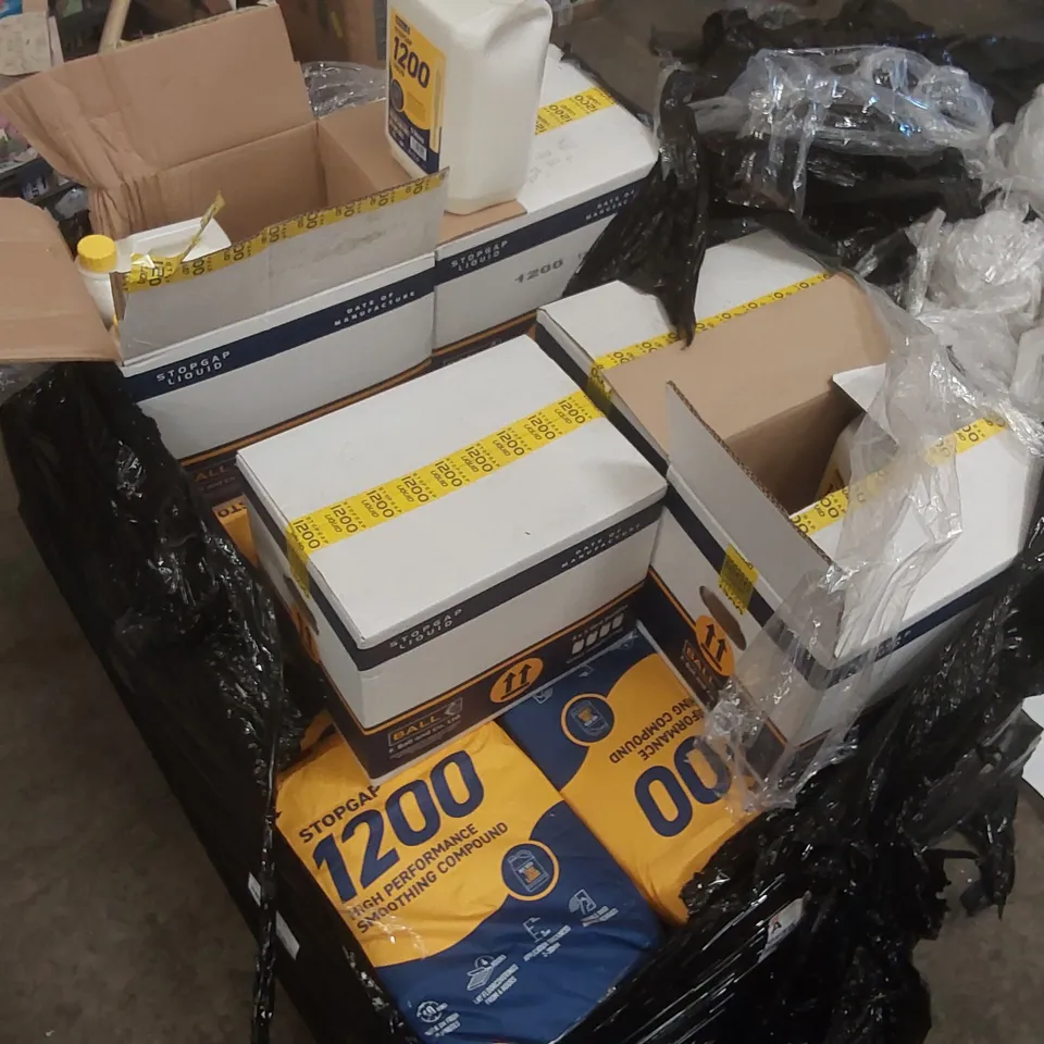 PALLET CONTAINING A VERY LARGE QUANTITY OF BALL STOPGAP 1200 LIQUID AND BALL STOPGAP 1200 HIGH PERFORMANCE SMOOTHING COMPOUND