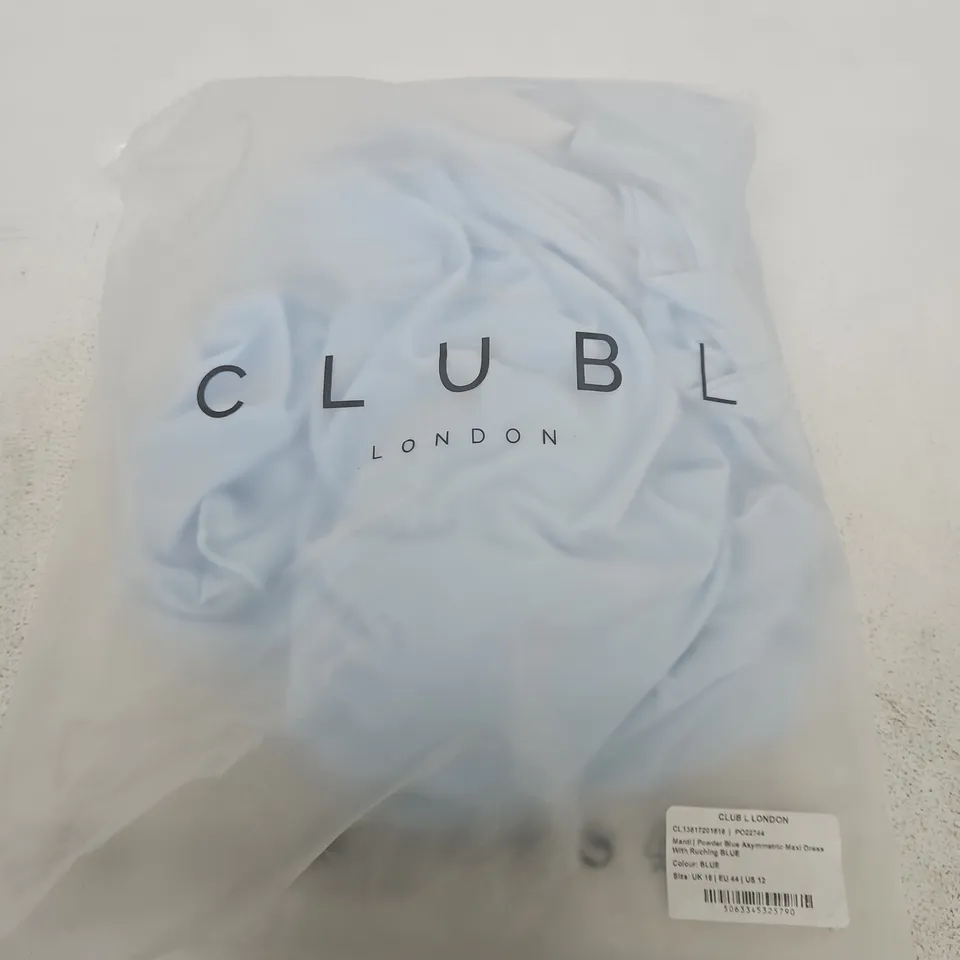 CLUB L LONDON POWDER BLUE ASYMMETRIC MAXI DRESS - UK 16