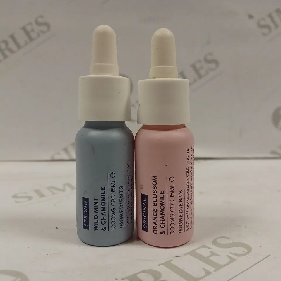 BOX OF 2 X 15ML TRIP PRODUCTS TO INCLUDE STRONG WILD MINT/CHAMOMILE 1000MG CBD & ORIGINAL ORANGE BLOSSOM/CHAMOMILE 300MG CBD 