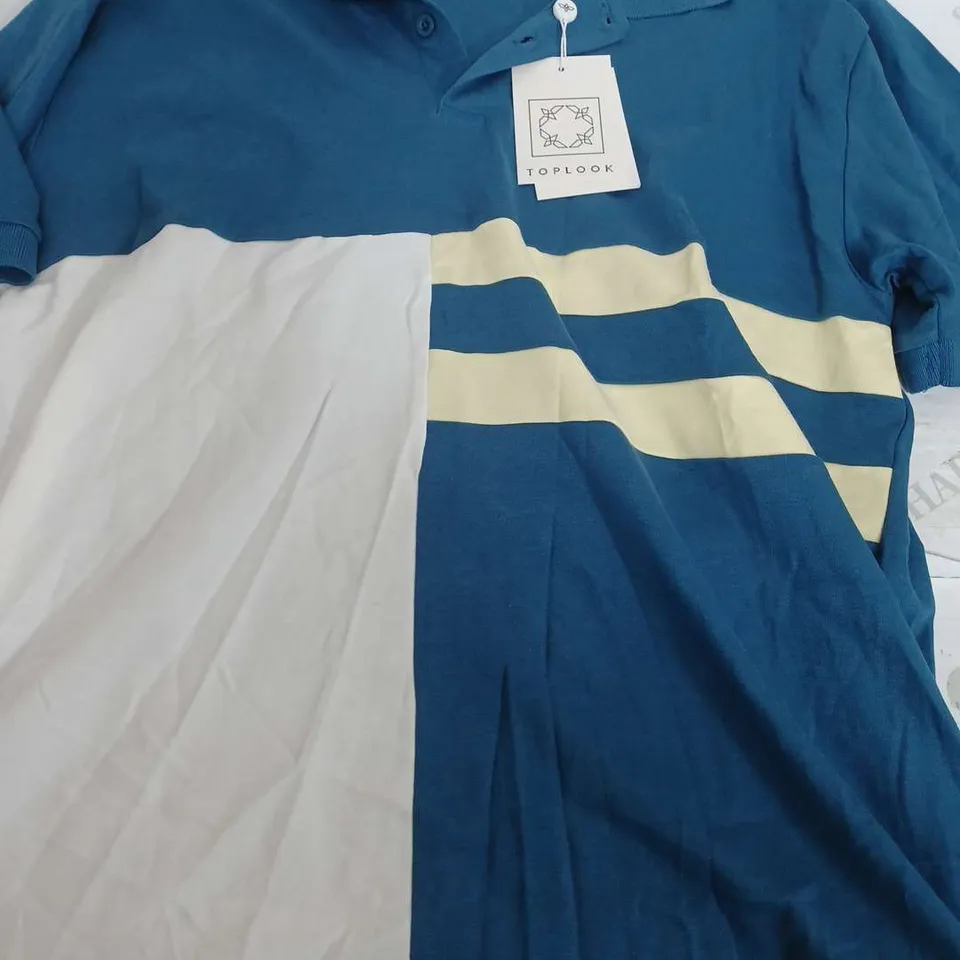TOPLOOK MENS PANEL POLO SHIRT IN BLUE - XXL