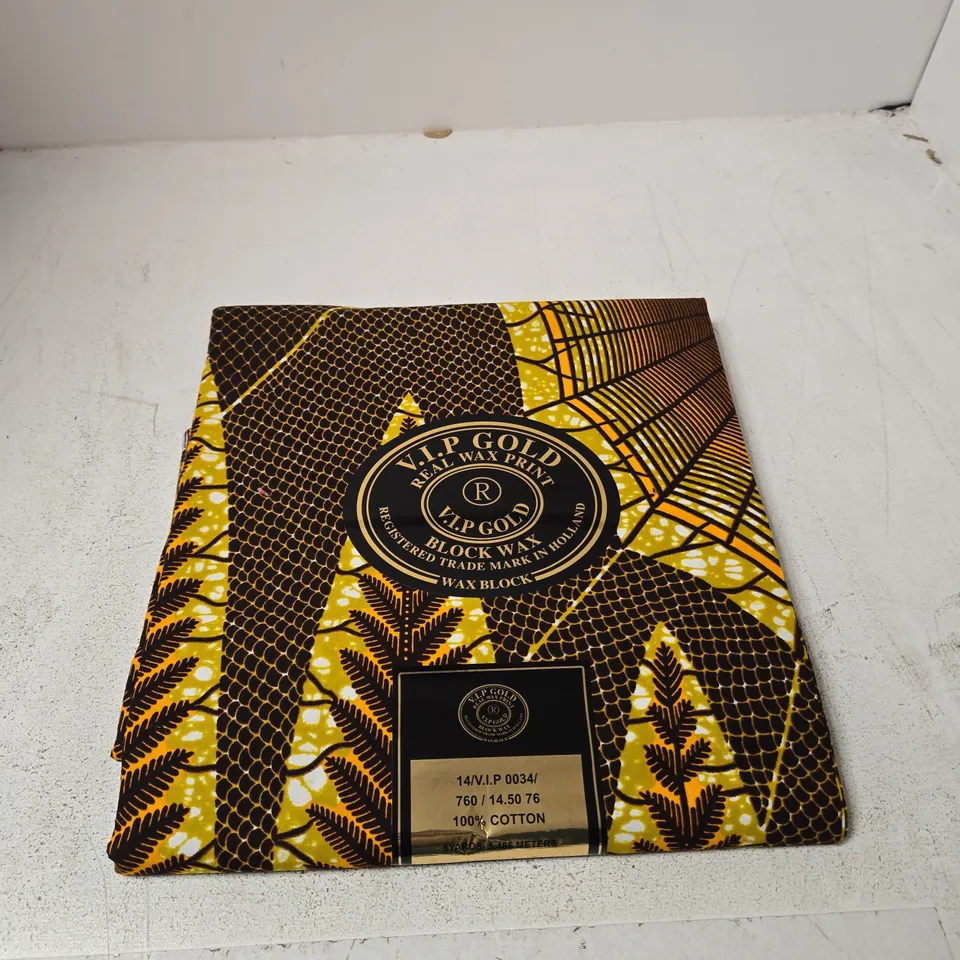 VIP GOLD REAL WAX PRINT FABRIC – 100% COTTON, WAX BLOCK PRINT (FABRIC BOLT)