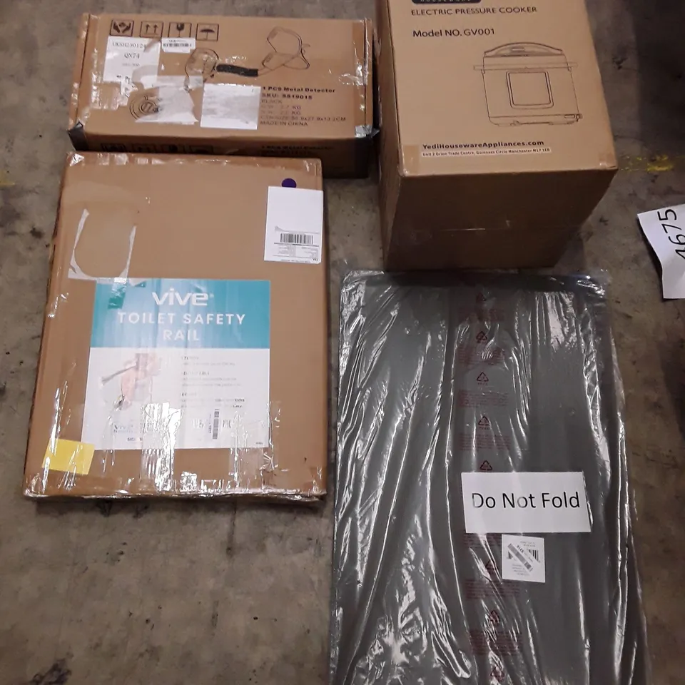 PALLET OF ASSORTED PRODUCTS TO INCLUDE; JEDI ELECTRIC PRESSURE COOKER - VIVE SAFETY RAIL - 1 PIECE METAL DETECTOR ECT