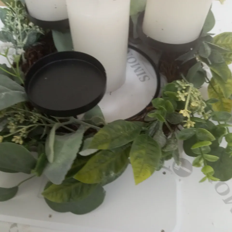 HOME REFLECTIONS 3 IN 1 FLAMELESS CANDLE WITH WREATH SET - SAGE 
