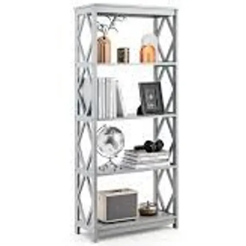 BOXED 5-TIER MODERN BOOKCASE WITH OPEN SHELVES - GREY