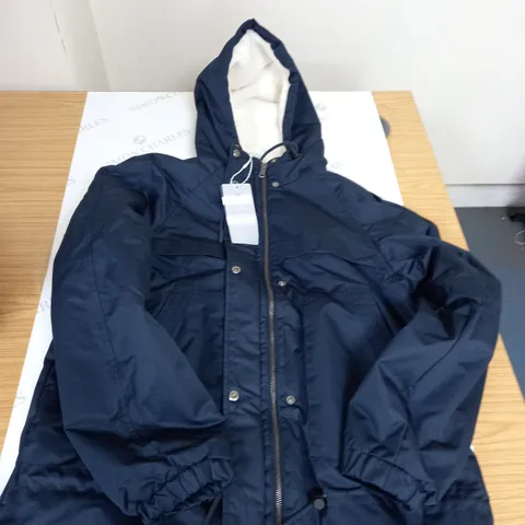 CREW CLOTHING COMPANY NAVY PADDED COAT - SIZE 12