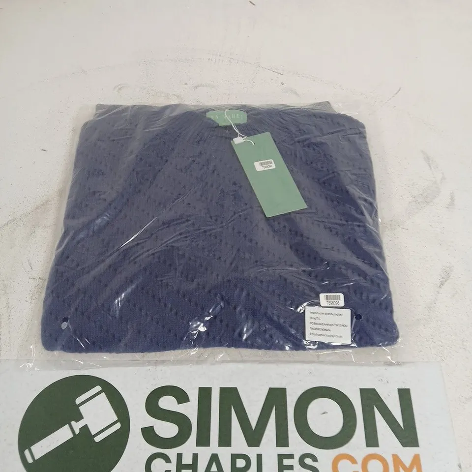 BOX OF APPROXIMATELY 30 LA MAREY KNITTED JUMPERS DARK BLUE SIZES MAY VARY