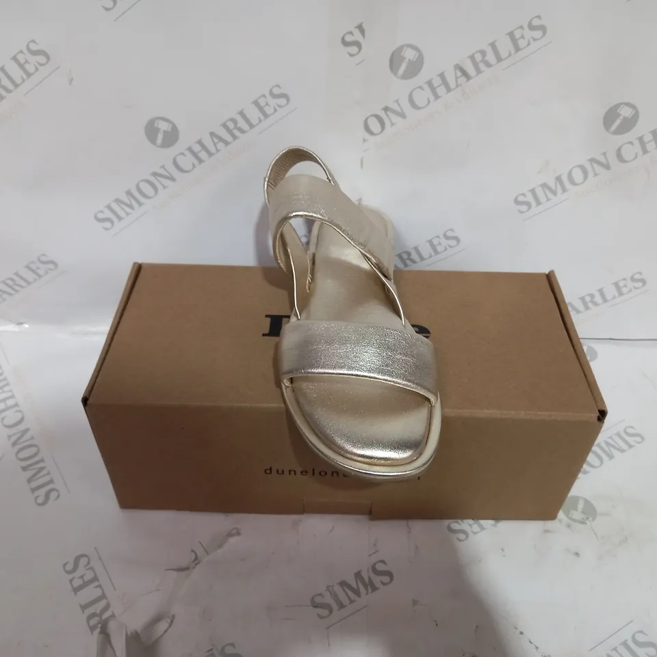 BOXED DUNE GOLD LEATHER COMFORT FLAT SANDALS SIZE 39