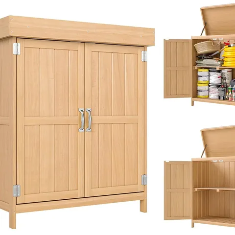 BOXED OUTSUNNY SMALL SHED, WOODEN GARDEN SHED WITH OPENABLE HINGED ROOF AND REMOVABLE SHELF - NATURAL (1 BOX)