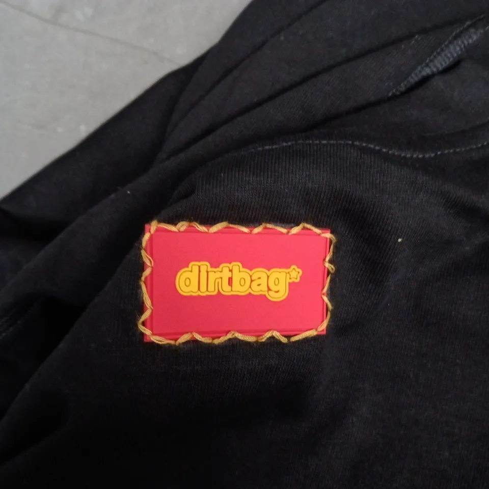 DIRTBAG BLACK T-SHIRT WITH MULTICOLOURED FOOTPRINT GRAPHIC – SIZE L