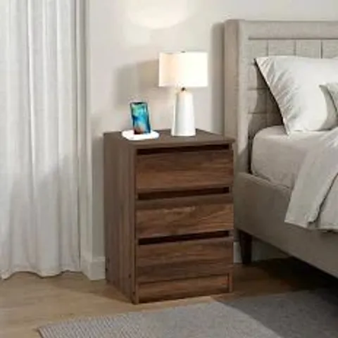 BOXED MALVERN 3 DRAWER BEDSIDE - WALNUT EFFECT VENEER (1 BOX)