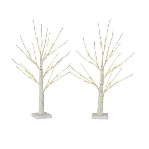 BOXED NEO SET OF 2 LED PRE LIT TWIG TREE LIGHTS 60CM BIRCH TREE LAMP WARM WHITE LIGHTS