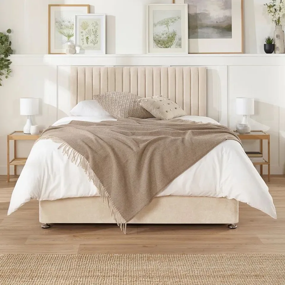 BAGGED NAMEETA DIVAN BED SET - KINGSIZE, CREAM (3 ITEMS)