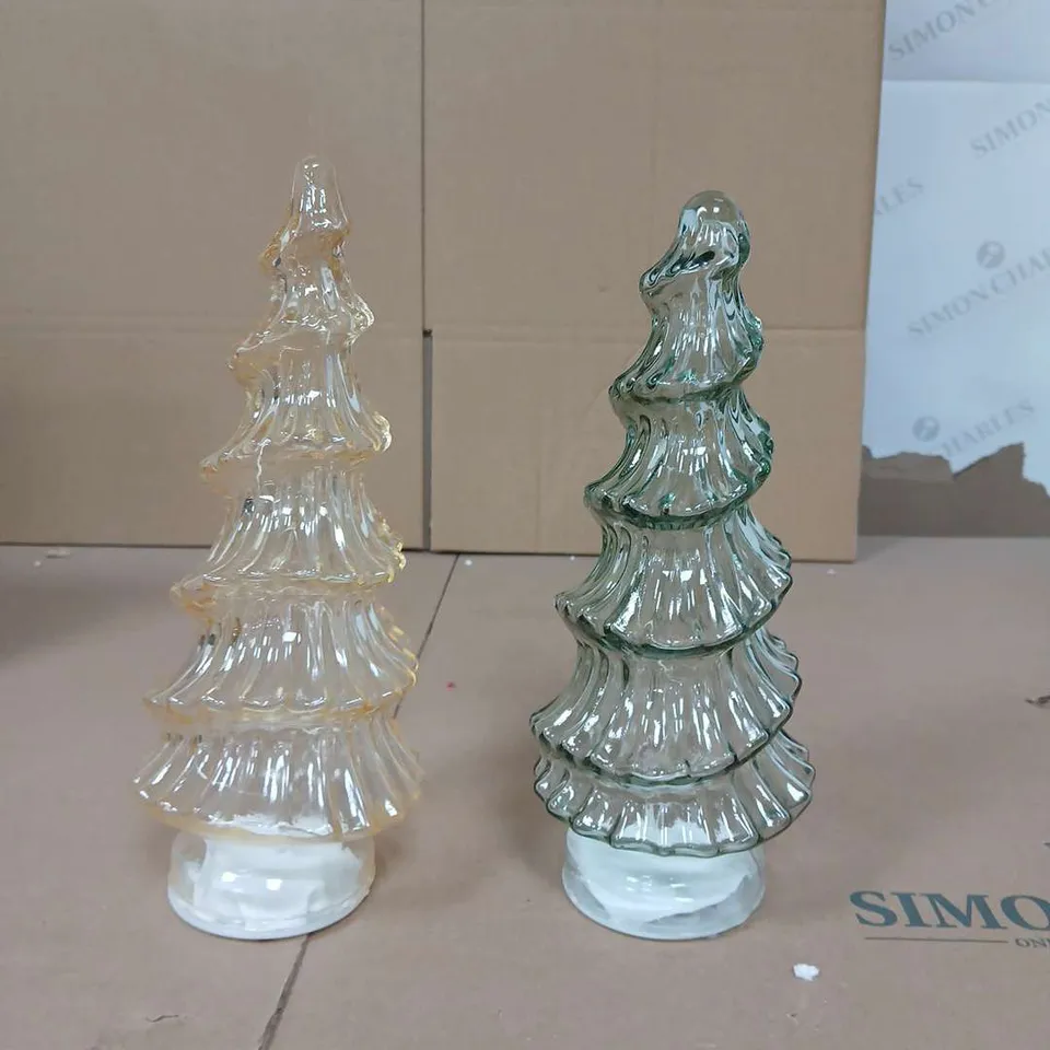 SET OF 2 LIT GLASS CHRISTMAS TREES - COLLECTION ONLY