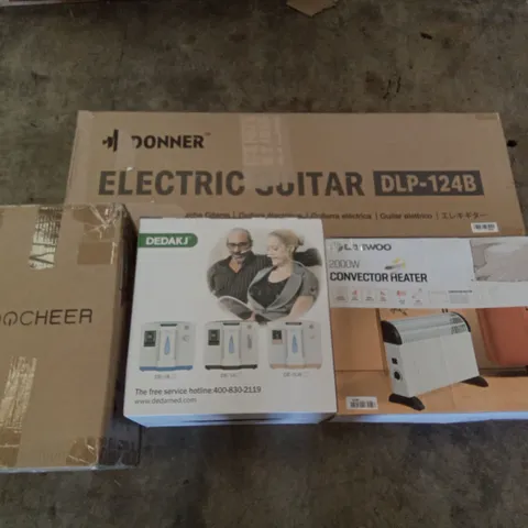 PALLET OF ASSORTED ITEMS INCLUDING DONNER ELECTRIC GUITAR, DAEWOO 2000W CONVECTOR HEATER, HOME OXYGEN CONCENTRATOR, HEYSKY BACKDROP STAND KIT, TOPCHEF FOOD PROCESSOR