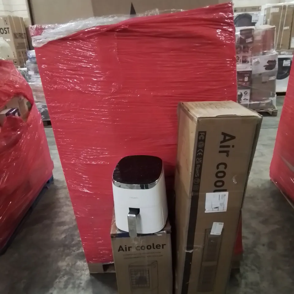PALLET OF MIXED HOUSEHOLD ITEMS TO INCLUDE;LARGE AC AIR COOLER UNIT, AIR FRYER VARIOUS OTHER BOXED ITEMS