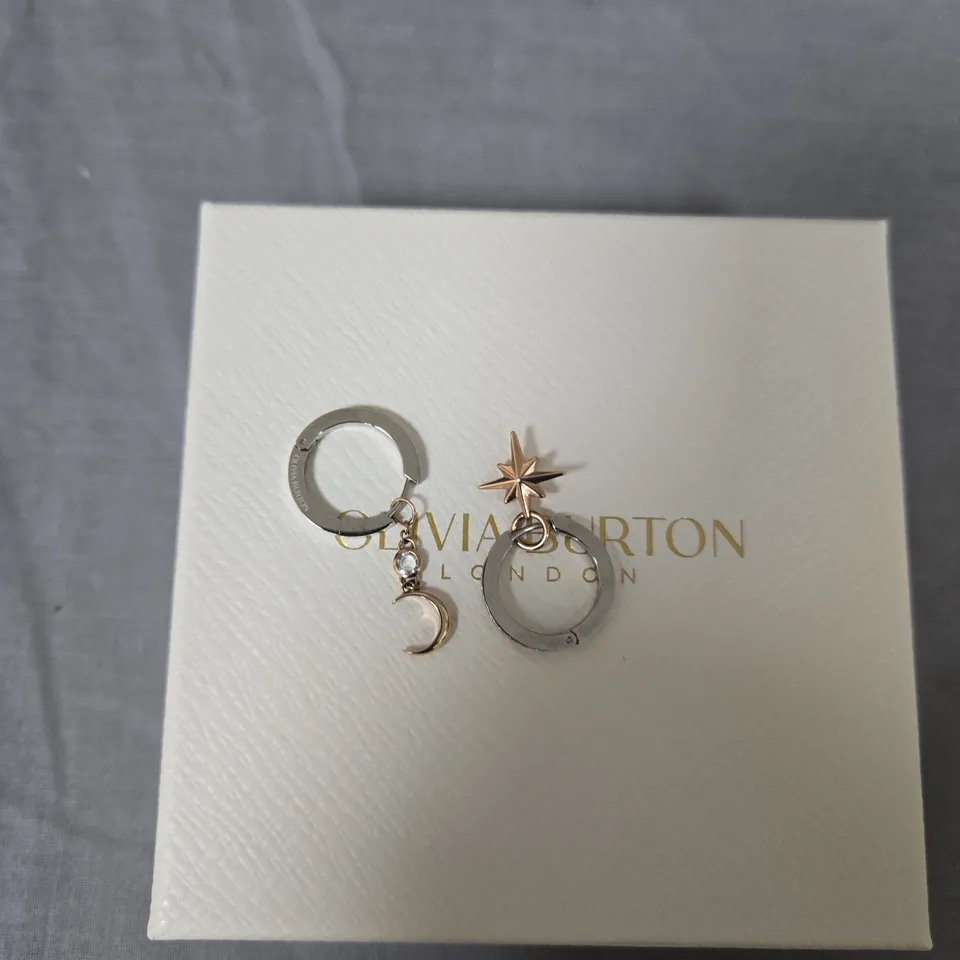 OLIVIA BURTON LONDON HOOP EARRINGS – CRESCENT MOON & STAR CHARMS