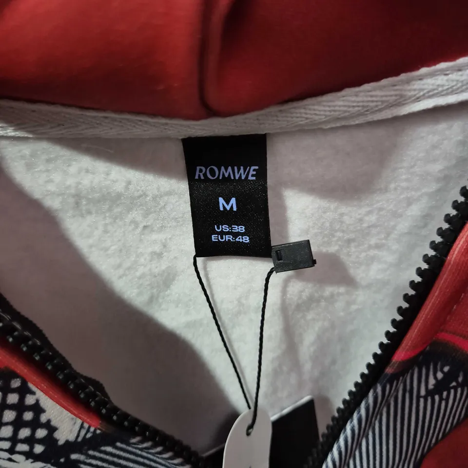 ROMWE MEN'S GRAPHIC ZIP HOODIE – RED/BLACK/WHITE, UK 38 (US 38 / EUR 48)