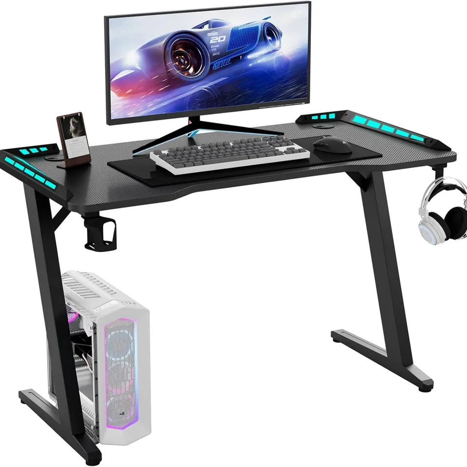 BOXED HIRONPAL GAMING DESK WITH LED LIGHTS - BLACK (1 BOX)