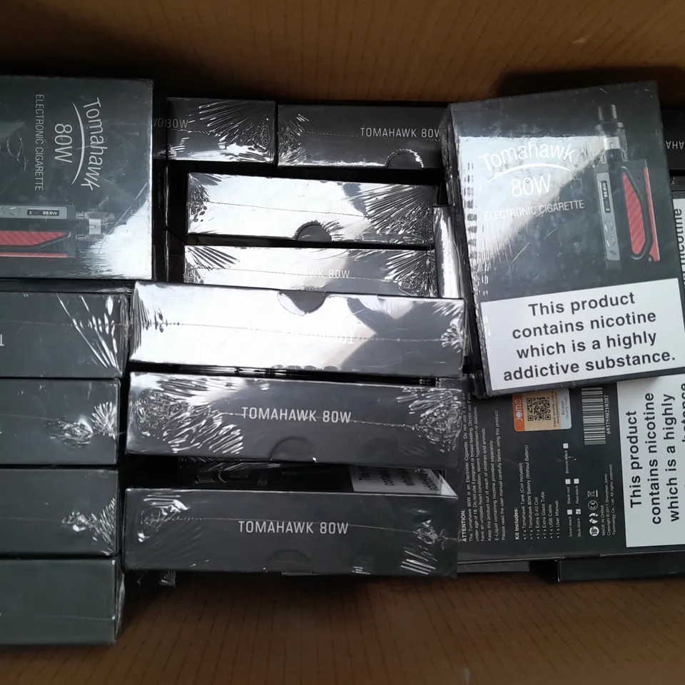 BOX OF APPROXIMATELY 25 X JOMO TECH TOMAHAWK ELECTRONIC CIGARETTES (COLOURS MAY VARY) - COLLECTION ONLY