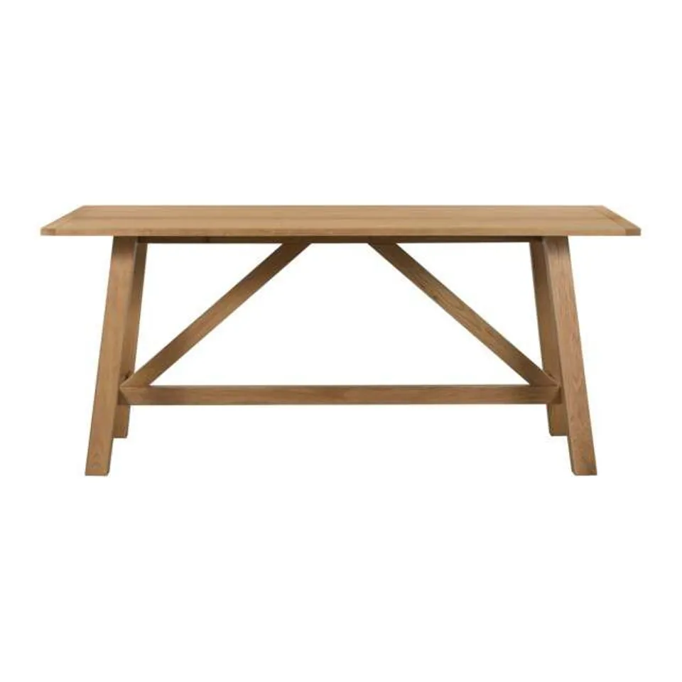 BOXED MADDOX 8 SEATER RECTANGULAR TRESTLE DINING TABLE, OAK BROWN (1 BOX)