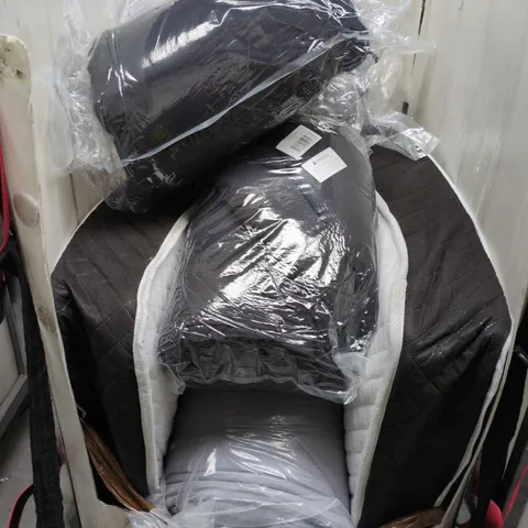 CAGE OF APPROX 5 ASSORTED HOUSEHOLD ITEMS TO INCLUDE MATTRESS , PILLOWS AND MATTRESS TOPPER