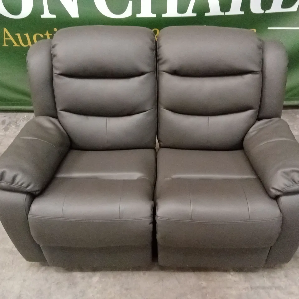 ROTHBURY LUXURY FAUX LEATHER HIGH BACK 2 SEATER MANUAL RECLINER SOFA - CHARCOAL RRP £629