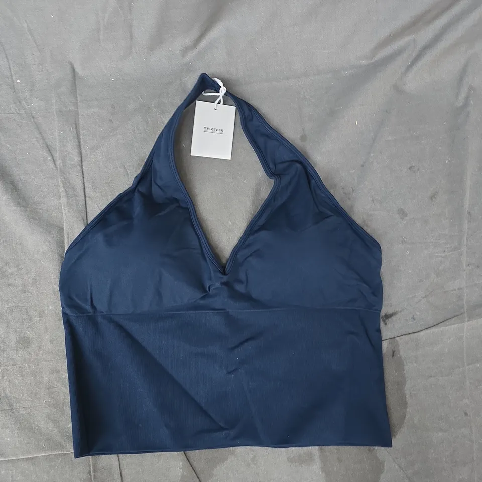 THRIVIN NAVY BLUE HALTER NECK SPORTS BRA SIZE LARGE
