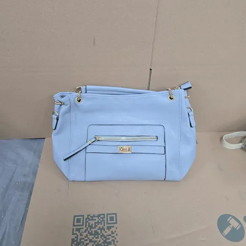 LIGHT BLUE HANDBAG WITH GOLD-TONE HARDWARE – FRONT ZIP POCKET 