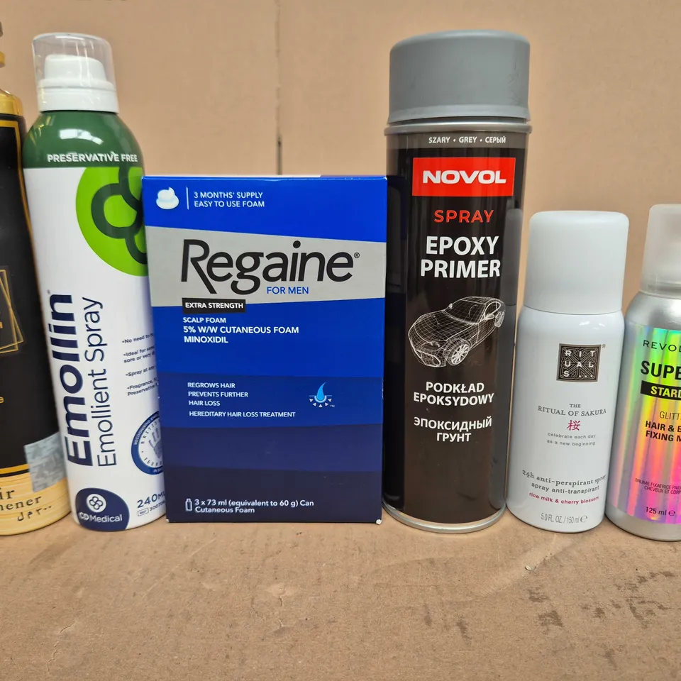 APPROXIMATELY 15 ASSORTED AEROSOLS TO INCLUDE EMOLLIENT SPRAY , RITUALS AND BODY MIST