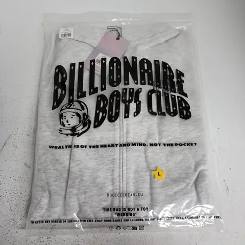 BAGGED BILLIONAIRE BOYS CLUB SMALL ARCH LOGO ZIP THROUGH IN HEATHER ASH - L