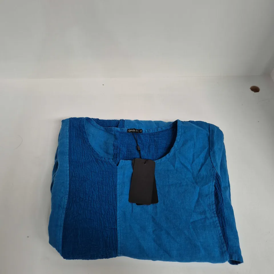 GRIZAS PANELLED LINEN FLARED DRESS – COBALT BLUE – SIZE XL
