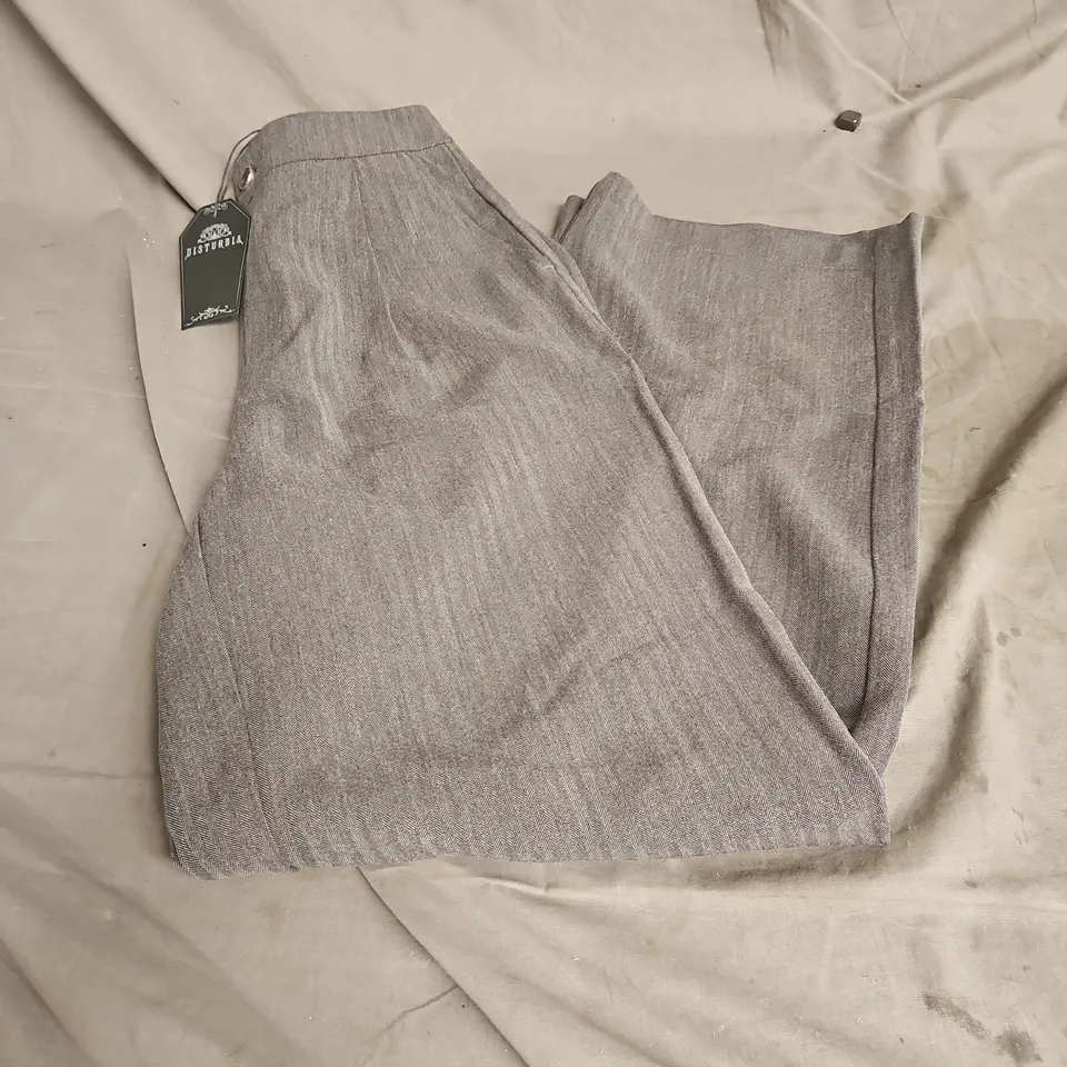 DISTURBIA MOONAGE HERRINGBONE TAILORED TROUSER IN GREY SIZE 10