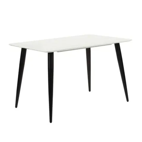 BOXED CHANTILLY 120CM IRON DINING TABLE - WHITE FAUX MARBLE TOP/BLACK LEGS (2 BOXES)