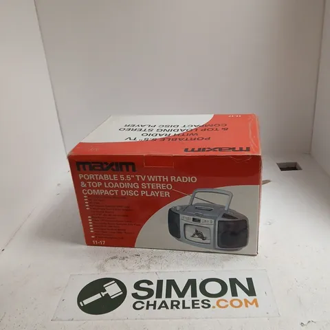 MAXIM PORTABLE 5.5IN TV WITH RADIO & TOP-LOADING CD PLAYER