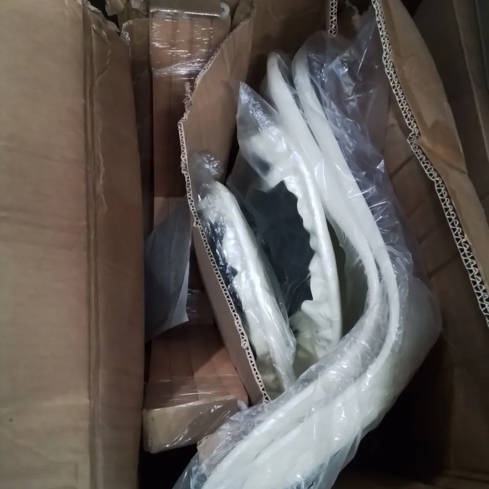 BOXED PAIR OF FAUX LEATHER UPHOLSTERED CREAM DINING  CHAIRS