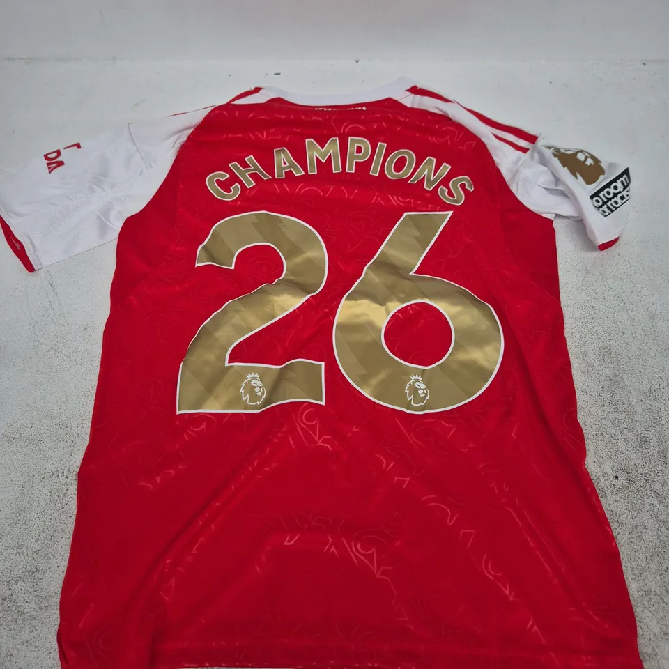 ARSENAL FC HOME SHIRT – RED, SIZE S (UK) WITH PREMIER LEAGUE SLEEVE PATCH