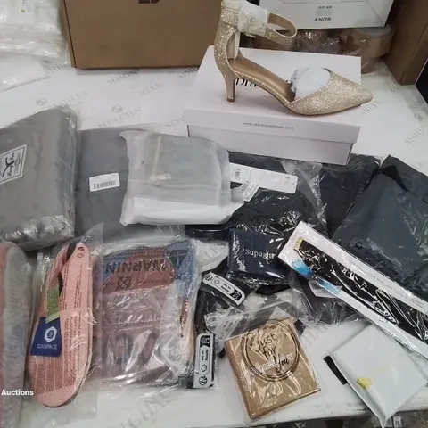 BOX CONTAINING MIXED FASHION ITEMS, CLOTHING, SILVER PLATE AND COSTUME JEWELLERY ETC