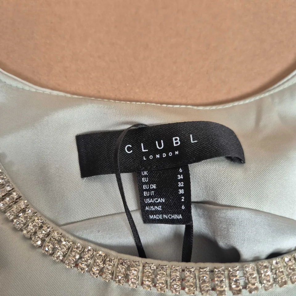 CLUB L LONDON SILVER SATIN EMBELLISHED TOP – UK 6