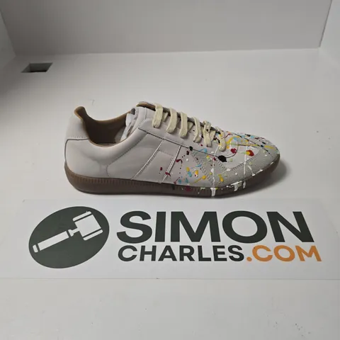 UNBOXED PAIR OF MAISON MARGIELA REPLICA PAINT SPLATTER SNEAKERS IN WHITE MULTI - SIZE 46
